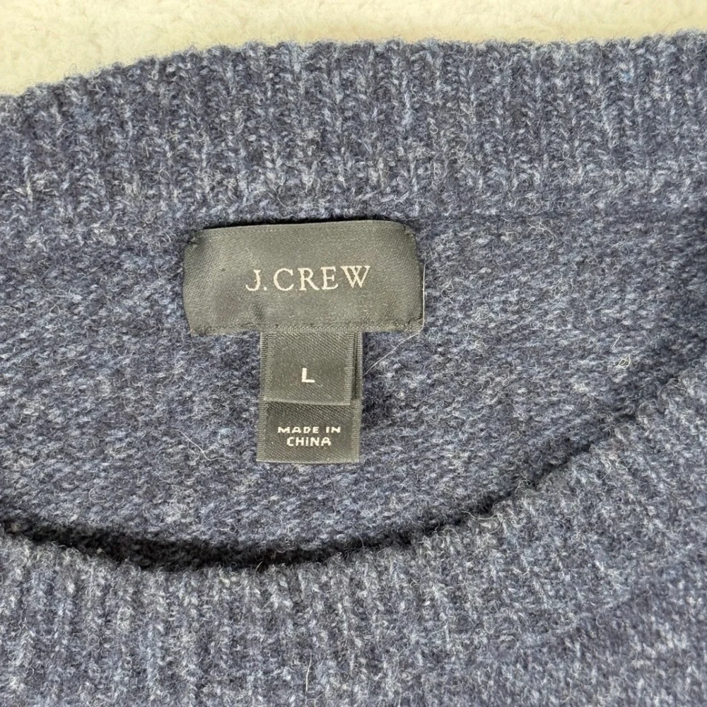 J. Crew Lambswool Winter Crewneck Sweater Heathered Blue Knit Pullover Men Large